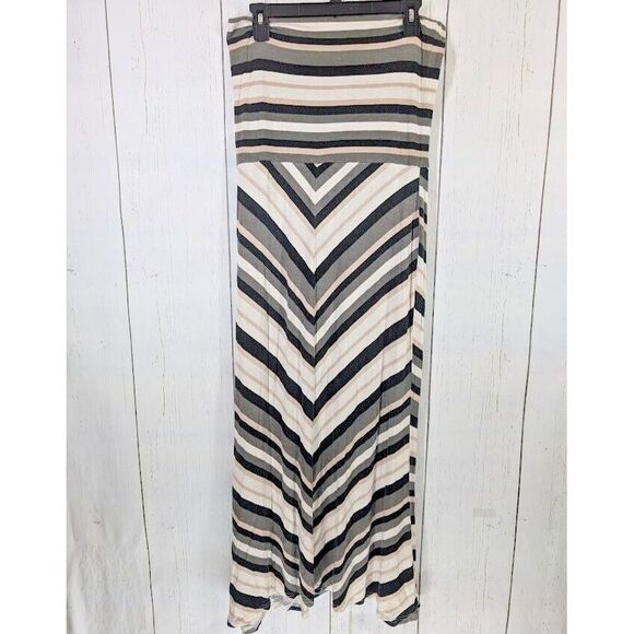 Jeans By Bufflo Size XL Womens Tan Black White Stripe Pattern Maxi Skirt Casual‎ - Picture 1 of 7